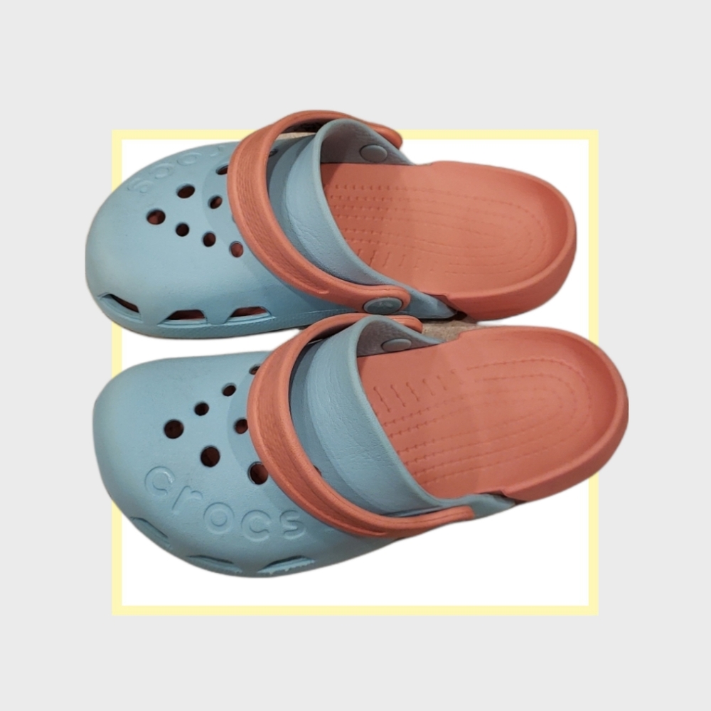 Crocs child size 12, blue & coral
